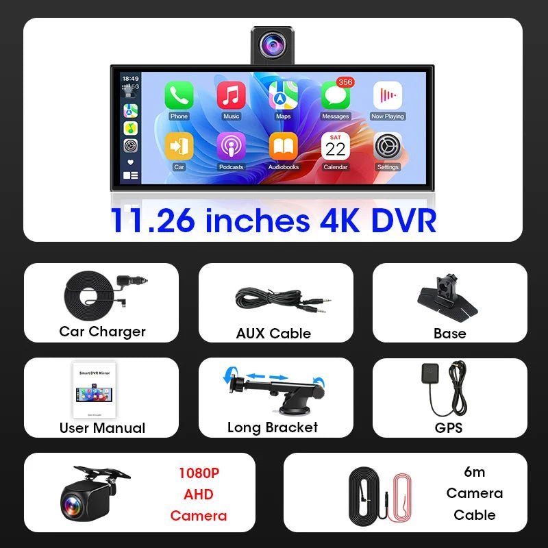 Veltrixa™ 11.3" Wireless CarPlay & Android Auto Screen with 4K Dashcam – Plug-In Dashboard Display | Universal Car Fit - Veltrixa Auto