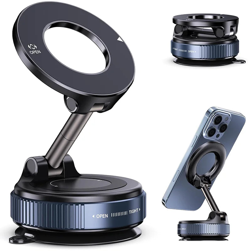 Veltrixa™ Ultra-Grip Mechanical Vacuum Magnetic Phone Mount – 360° Rotation, Zero-Vibration | Universal Fit