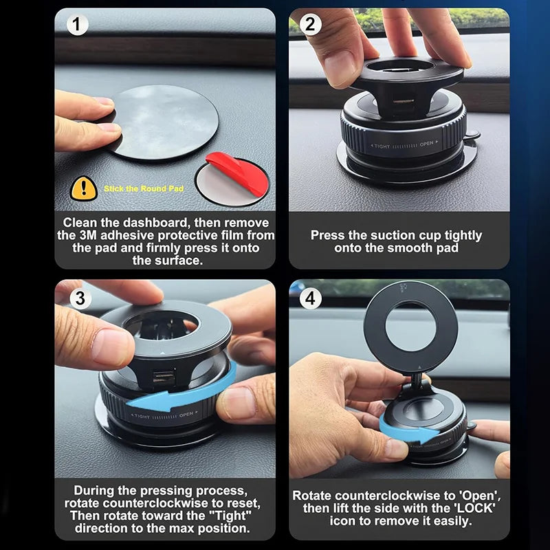 Veltrixa™ Ultra-Grip Mechanical Vacuum Magnetic Phone Mount – 360° Rotation, Zero-Vibration | Universal Fit