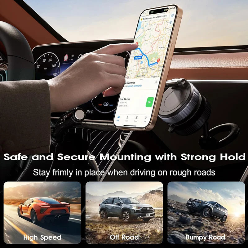 Veltrixa™ Ultra-Grip Mechanical Vacuum Magnetic Phone Mount – 360° Rotation, Zero-Vibration | Universal Fit