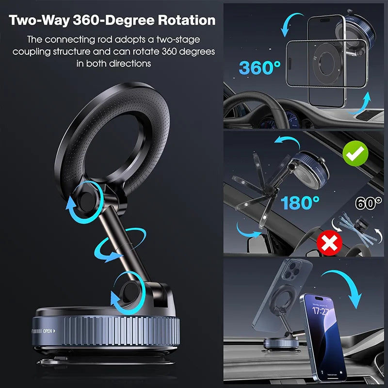 Veltrixa™ Ultra-Grip Mechanical Vacuum Magnetic Phone Mount – 360° Rotation, Zero-Vibration | Universal Fit