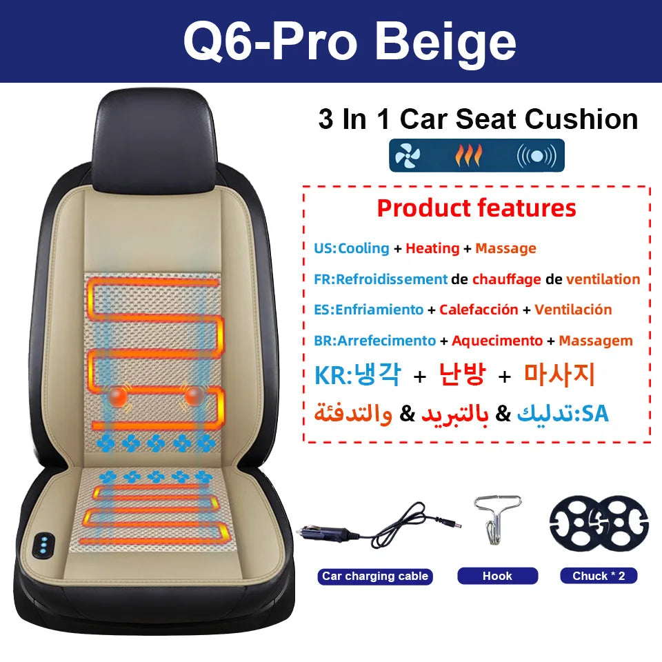 Veltrixa™ 3-in-1 Cooling & Heating Car Seat Cushion – 10-Fan Ventilation, Massage | 12V Universal