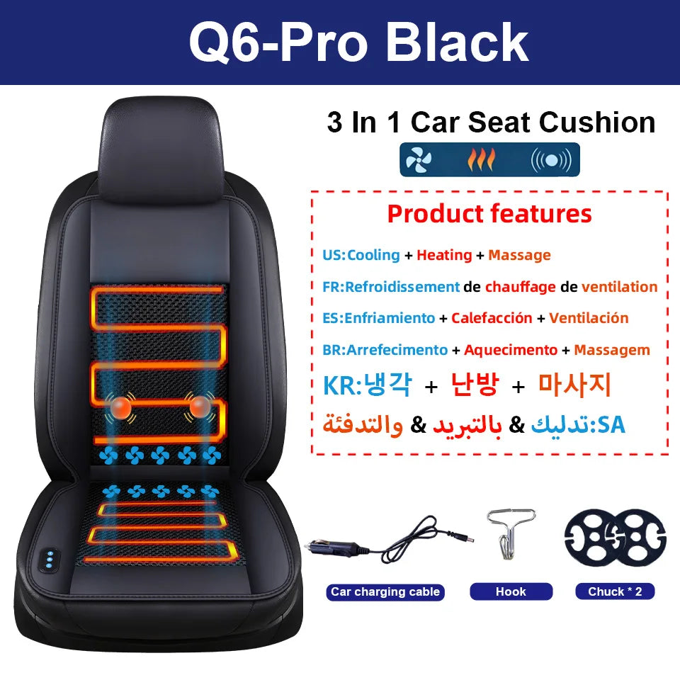Veltrixa™ 3-in-1 Cooling & Heating Car Seat Cushion – 10-Fan Ventilation, Massage | 12V Universal