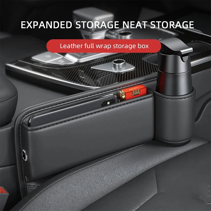 Veltrixa™ PU Leather Car Seat Gap Organizer – Cup Holder & Storage, No Tools | Universal Fit