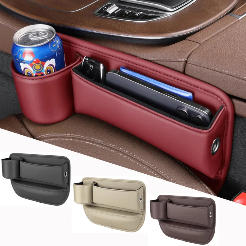 Veltrixa™ PU Leather Car Seat Gap Organizer – Cup Holder & Storage, No Tools | Universal Fit