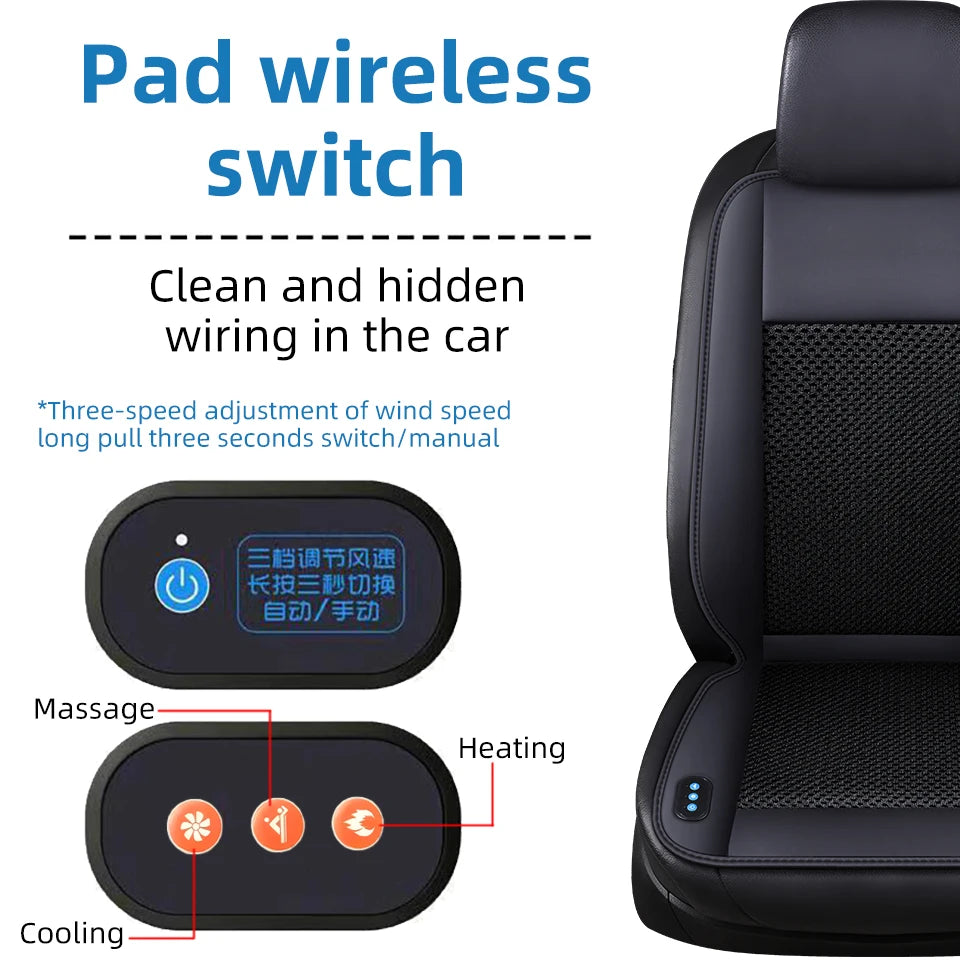 Veltrixa™ 3-in-1 Cooling & Heating Car Seat Cushion – 10-Fan Ventilation, Massage | 12V Universal