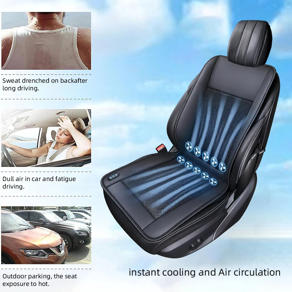 Veltrixa™ 3-in-1 Cooling & Heating Car Seat Cushion – 10-Fan Ventilation, Massage | 12V Universal