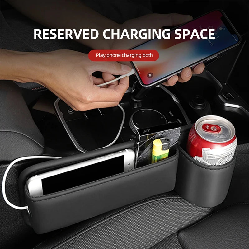Veltrixa™ PU Leather Car Seat Gap Organizer – Cup Holder & Storage, No Tools | Universal Fit