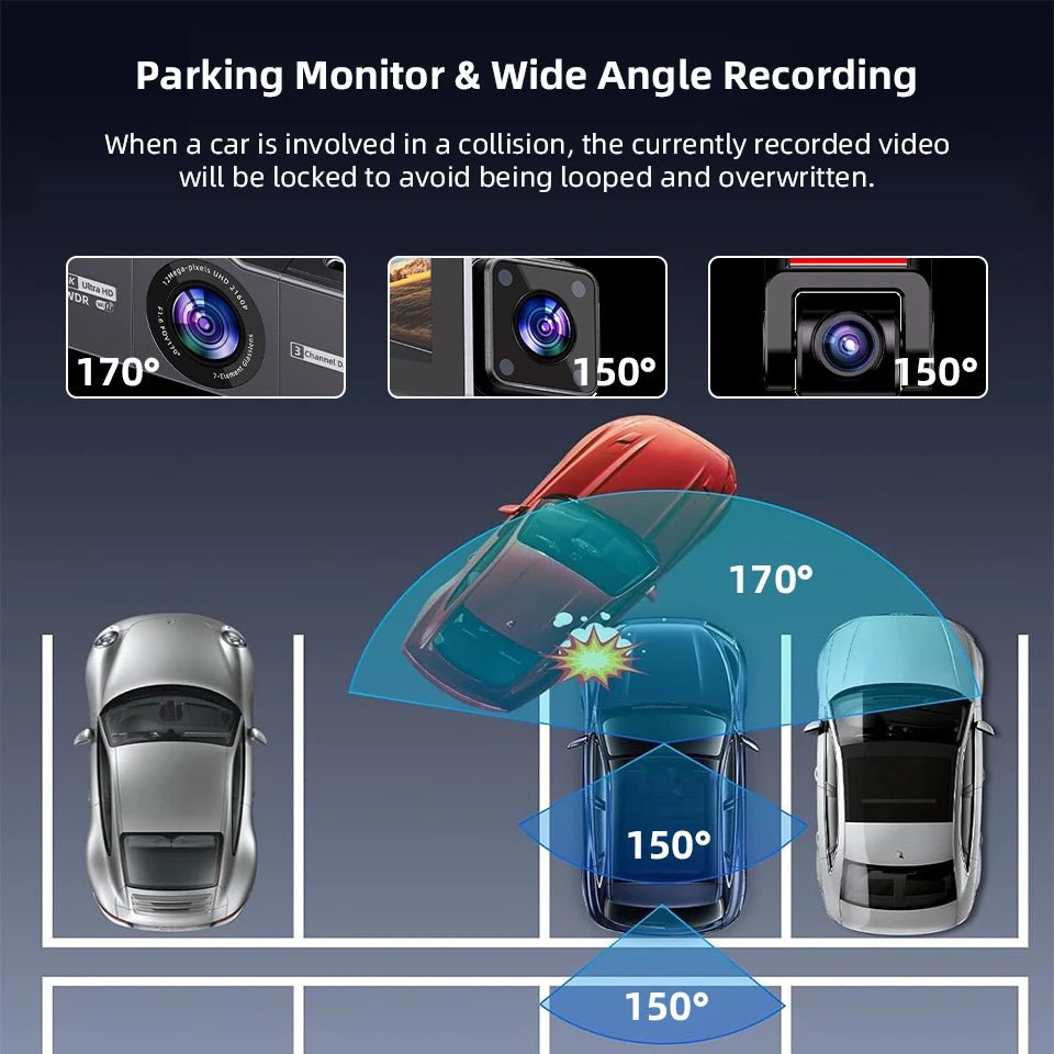 E-ACE B72P 3-Channel 4K Dashcam – Front, Cabin & Rear Recording, Sony STARVIS 2 | Universal Fi - Veltrixa Auto