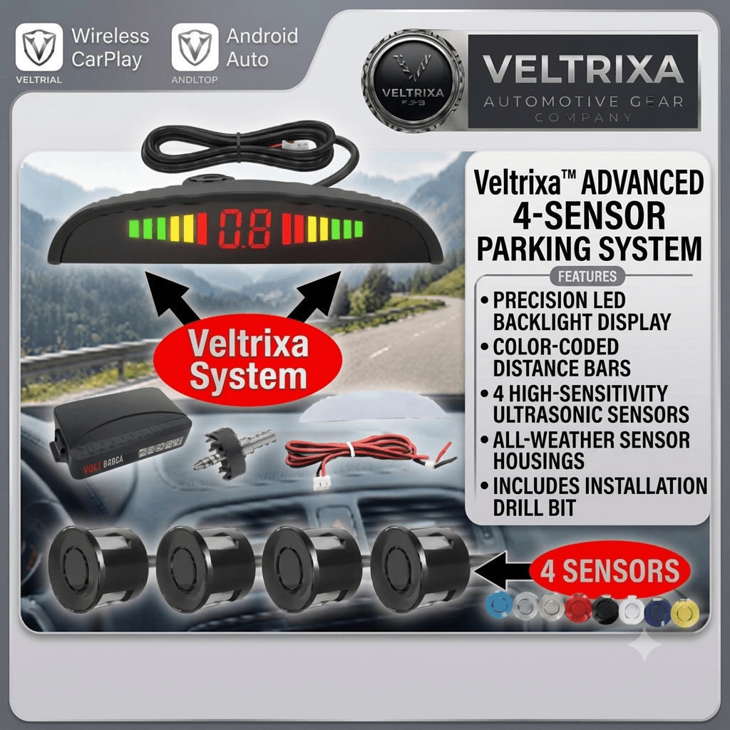 FirstSafe 4-Sensor LED Parking Sensor Kit – Reverse Radar, 13-Color Display | Universal 12V - Veltrixa Auto