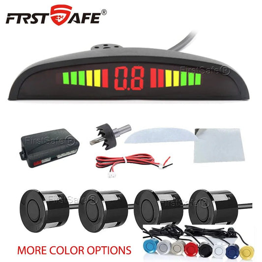 FirstSafe 4-Sensor LED Parking Sensor Kit – Reverse Radar, 13-Color Display | Universal 12V - Veltrixa Auto