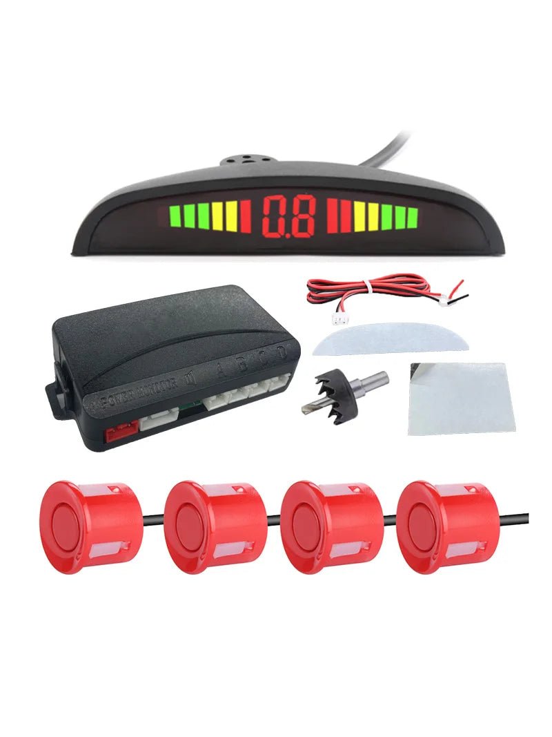 FirstSafe 4-Sensor LED Parking Sensor Kit – Reverse Radar, 13-Color Display | Universal 12V - Veltrixa Auto