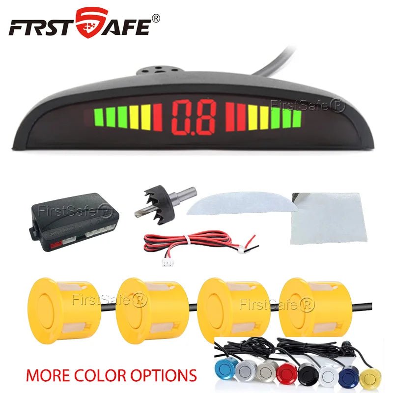 FirstSafe 4-Sensor LED Parking Sensor Kit – Reverse Radar, 13-Color Display | Universal 12V - Veltrixa Auto