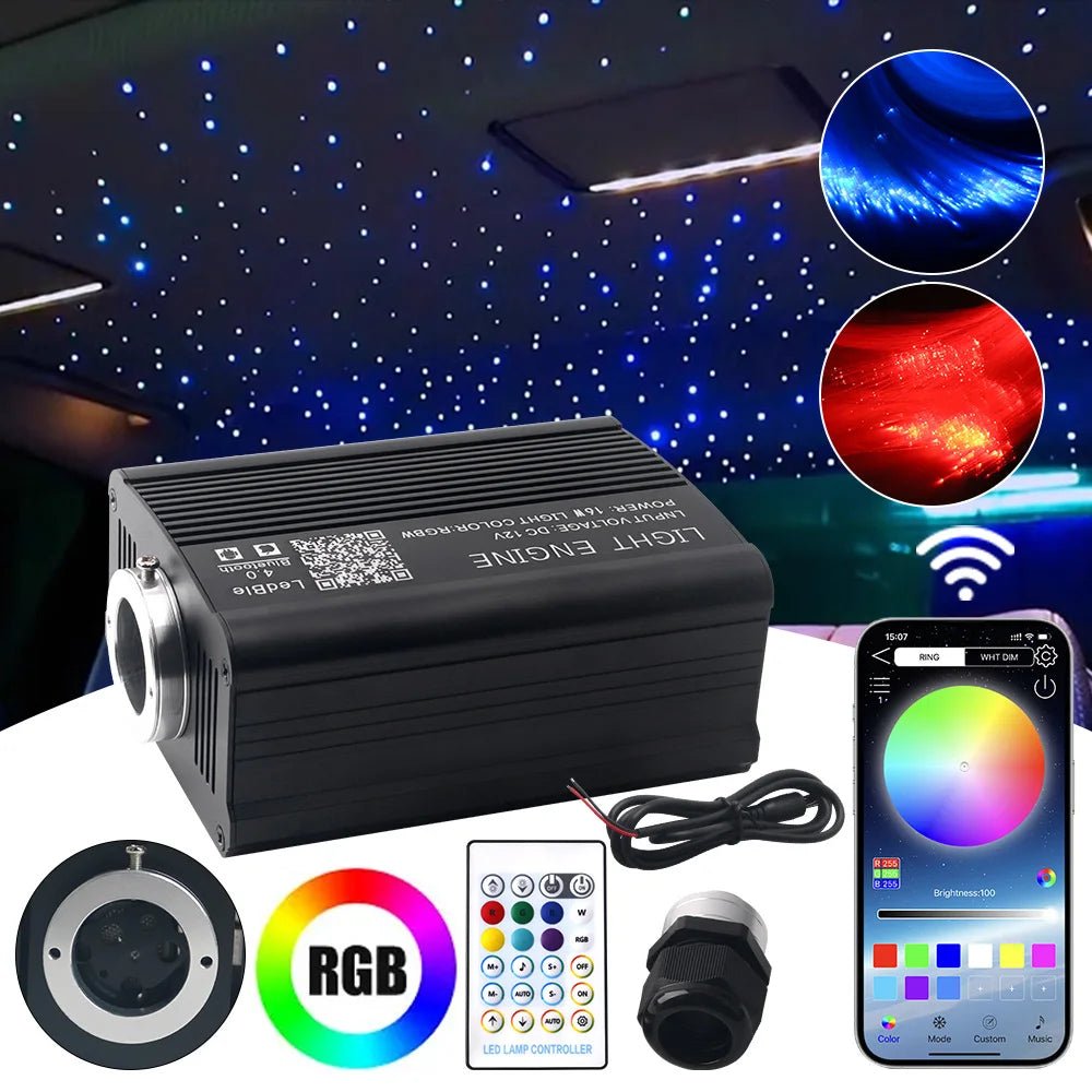 GUADSUN 16W Fiber Optic Star Ceiling Light – RGBW, Music Sync, App Control | Universal Car Fit - Veltrixa Auto