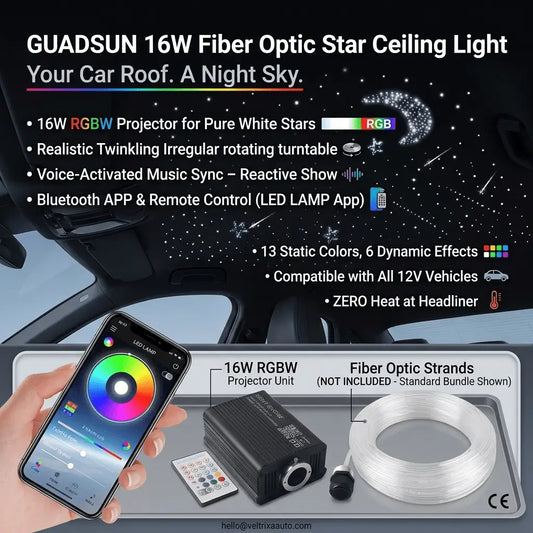 GUADSUN 16W Fiber Optic Star Ceiling Light – RGBW, Music Sync, App Control | Universal Car Fit