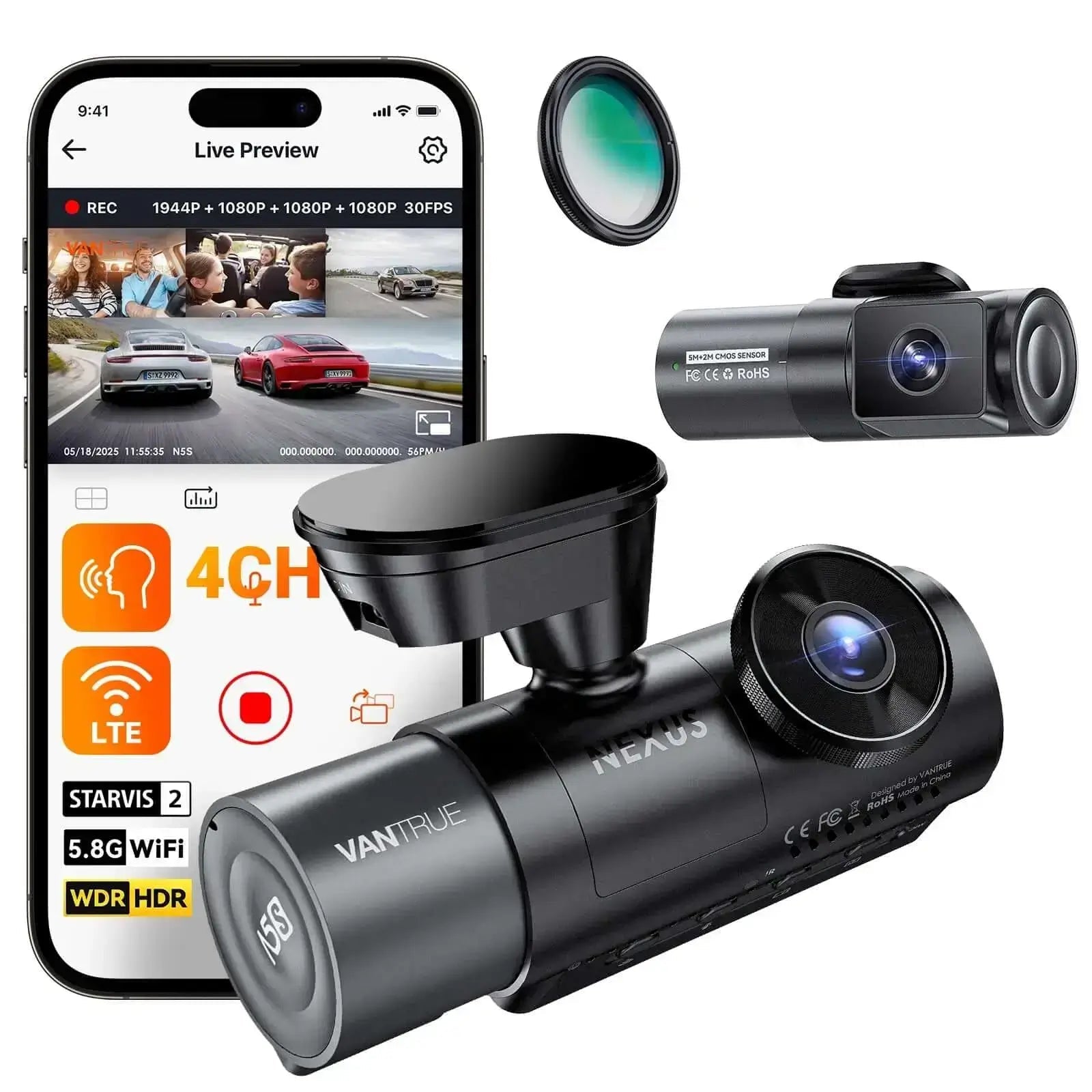 Vantrue N5S 4 - Channel DashCam | 360° Night Vision | Veltrixa Auto - Veltrixa Auto