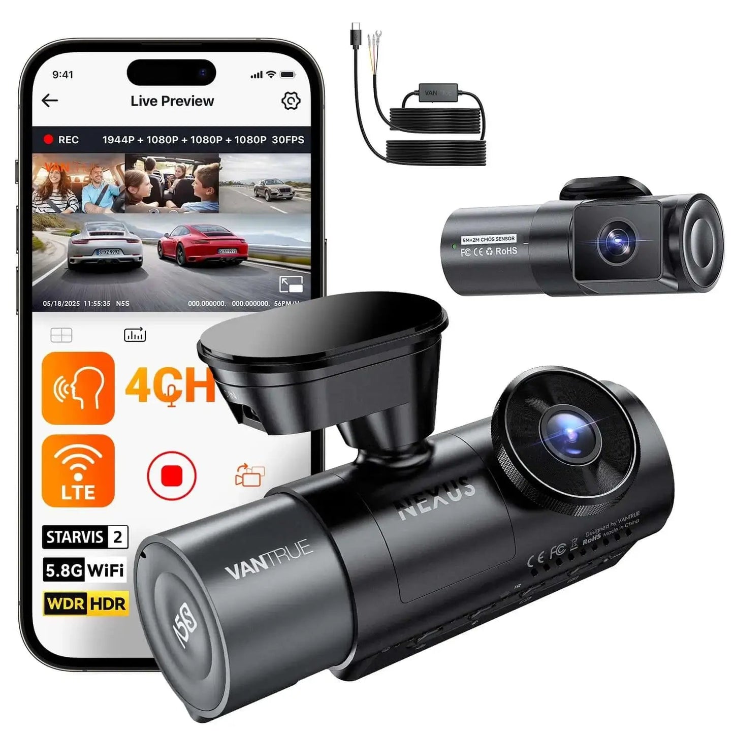 Vantrue N5S 4 - Channel DashCam | 360° Night Vision | Veltrixa Auto - Veltrixa Auto