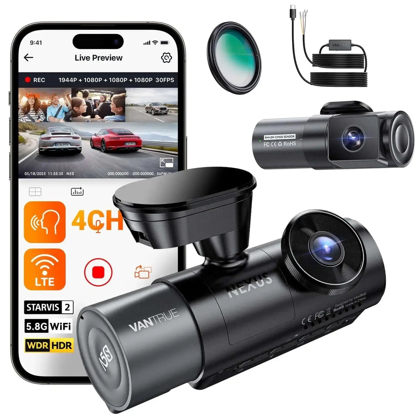 Vantrue N5S 4 - Channel DashCam | 360° Night Vision | Veltrixa Auto - Veltrixa Auto