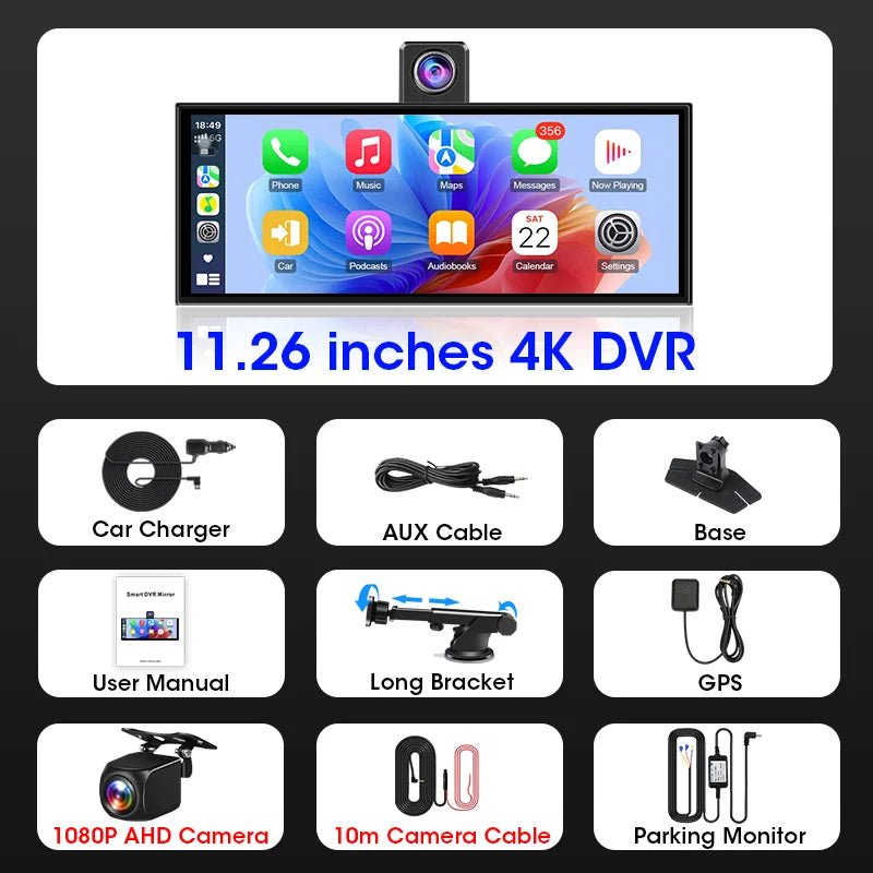 Veltrixa™ 11.3" Wireless CarPlay & Android Auto Screen with 4K Dashcam – Plug-In Dashboard Display | Universal Car Fit - Veltrixa Auto