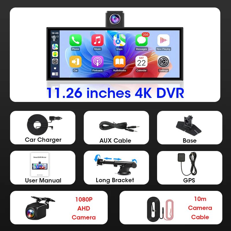 Veltrixa™ 11.3" Wireless CarPlay & Android Auto Screen with 4K Dashcam – Plug-In Dashboard Display | Universal Car Fit - Veltrixa Auto