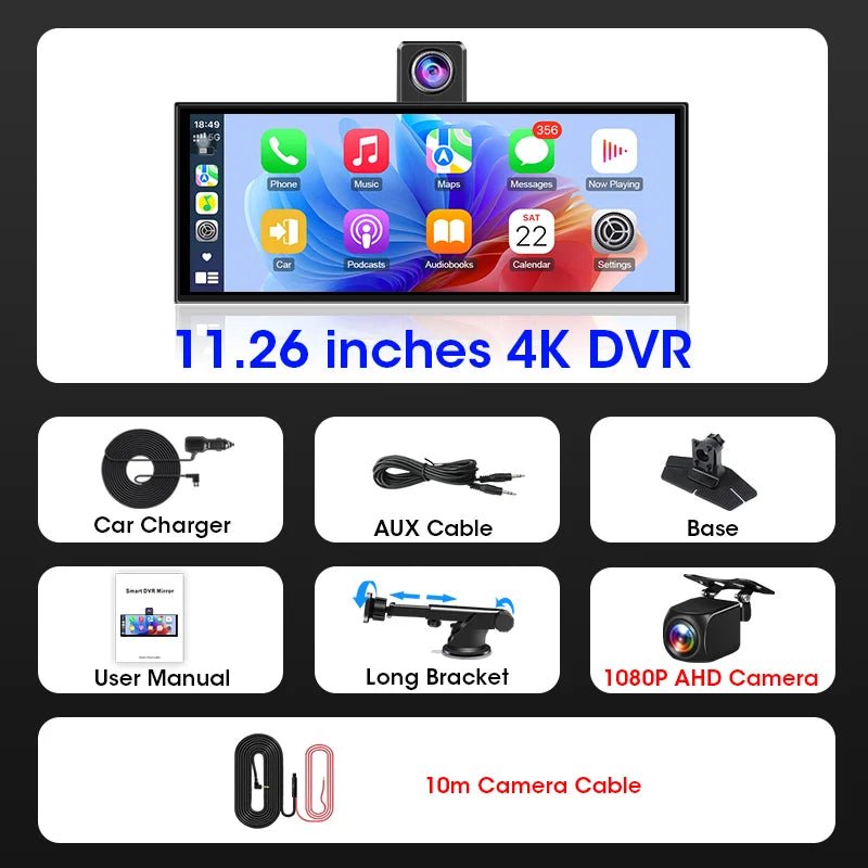 Veltrixa™ 11.3" Wireless CarPlay & Android Auto Screen with 4K Dashcam – Plug-In Dashboard Display | Universal Car Fit - Veltrixa Auto