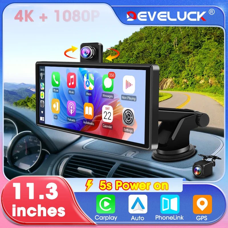 Veltrixa™ 11.3" Wireless CarPlay & Android Auto Screen with 4K Dashcam – Plug-In Dashboard Display | Universal Car Fit - Veltrixa Auto