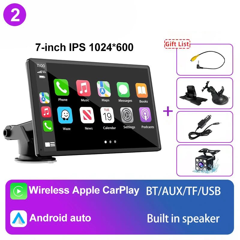 Veltrixa™ 7" Wireless CarPlay & Android Auto Screen – Plug-In Dashboard Display | Universal Car Fit - Veltrixa Auto