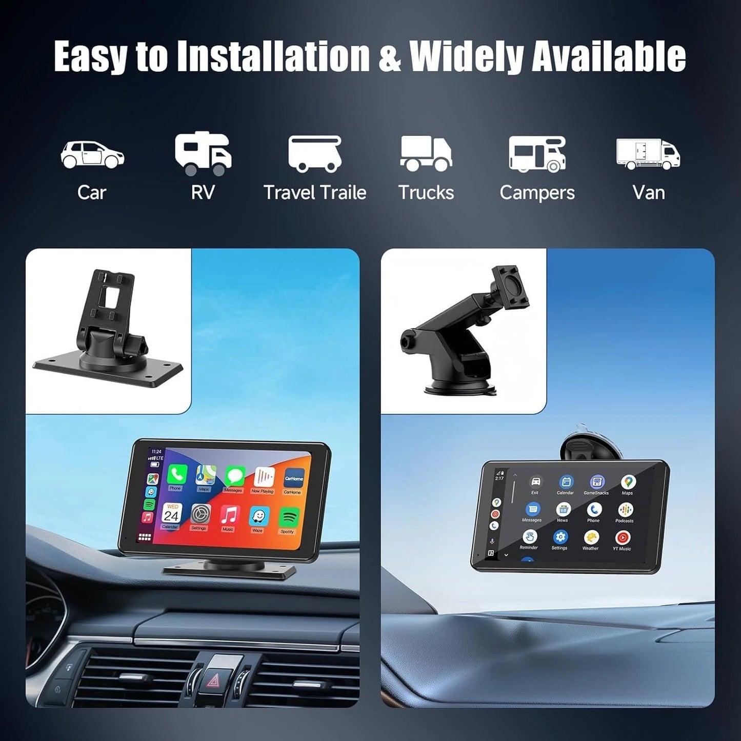 Veltrixa™ 7" Wireless CarPlay & Android Auto Screen – Plug-In Dashboard Display | Universal Car Fit - Veltrixa Auto